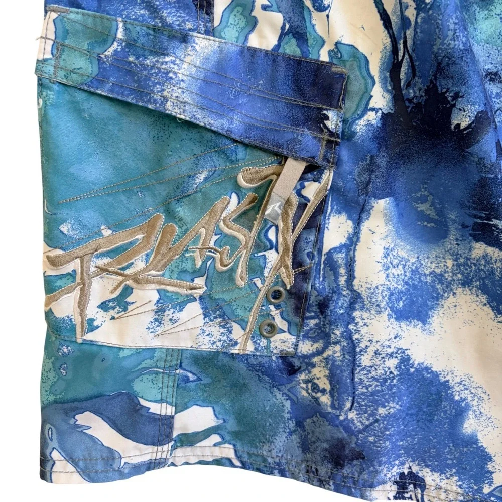 Rusty Mens Blue White Abstract Board Shorts Size 36‎ Surf Swim Trunks